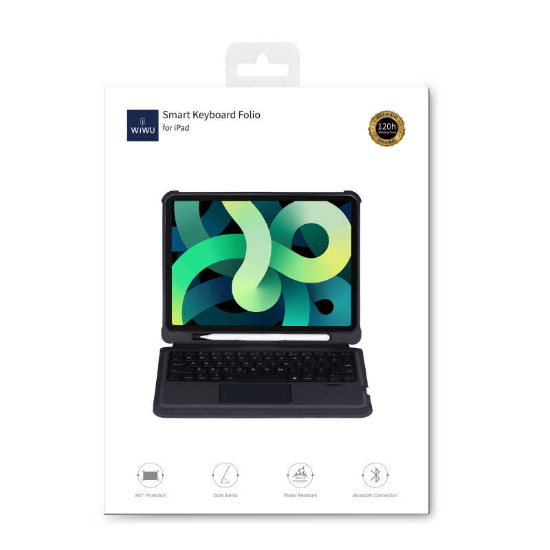 Apple iPad Air 10.9 2022 (5.Nesil) Wiwu Keyboard Folio Kablosuz Klavyeli Kılıf Siyah