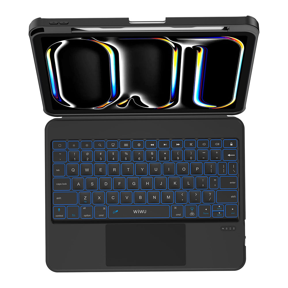 Apple iPad Air 10.9 2022 (5.Nesil) Wiwu MK-007 Combo Pro Kalem Bölmeli Klavyeli Standlı Kılıf Siyah