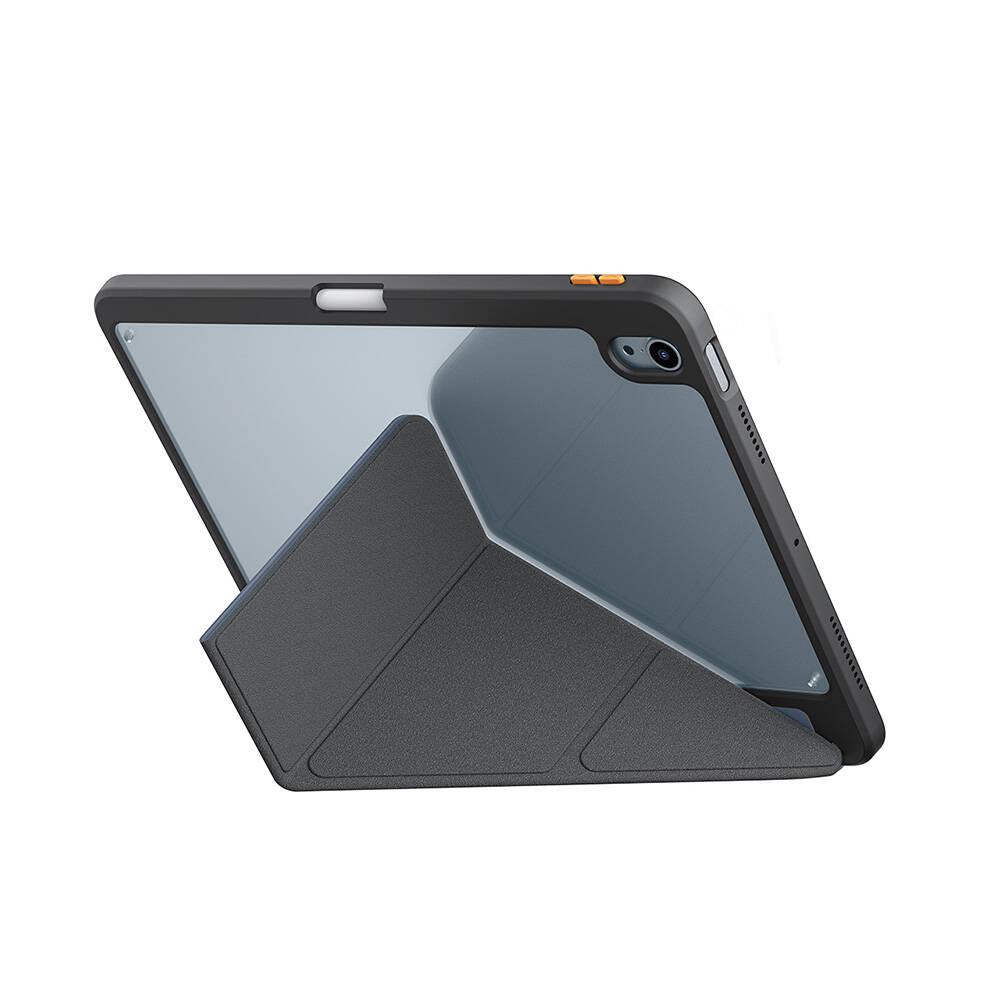 Apple iPad Air 11 2024 Kılıf SkinArma Kabartma Baskı Tasarımlı 360 Tam Koruma Arkası Şeffaf Standlı Gamma Kılıf Siyah