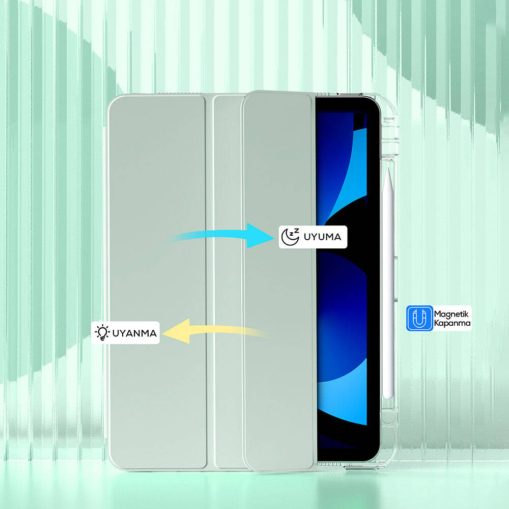 Apple iPad Air 11 2025 M3 Kılıf Magnetik Ayrılabilen Airbagli Zore Sliding Tablet Kılıfı Koyu Yeşil