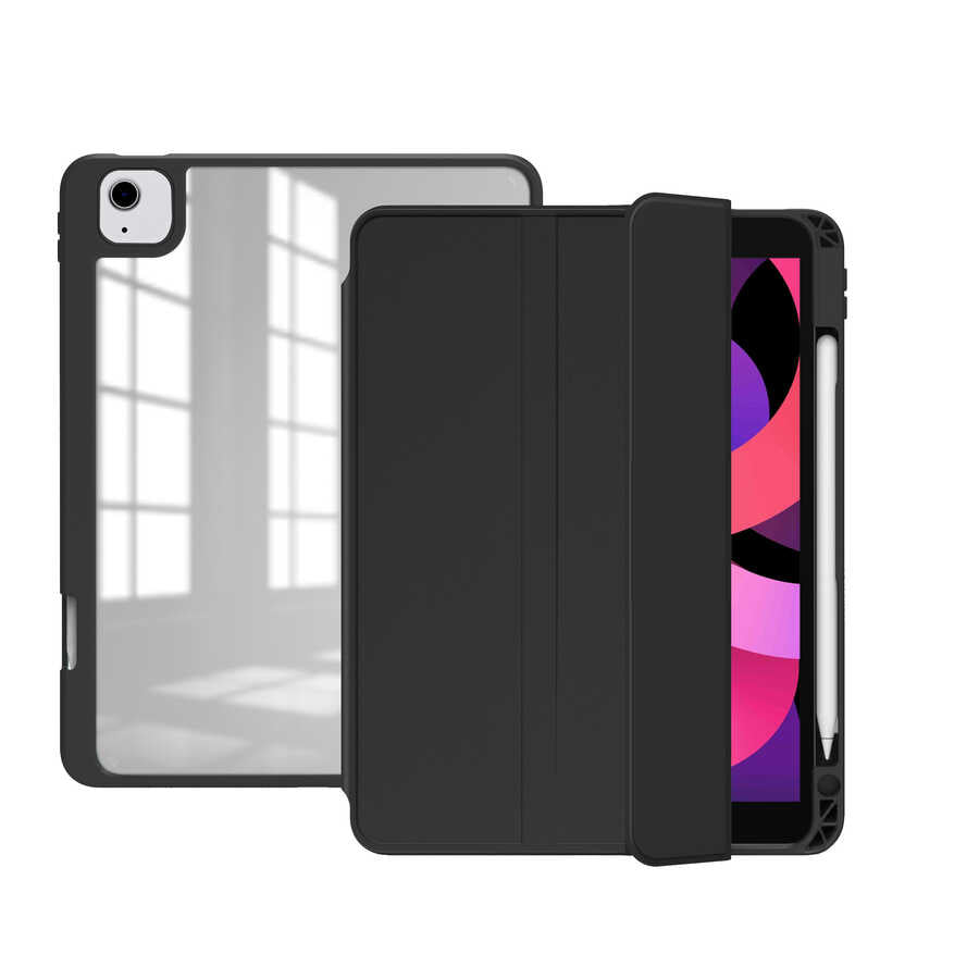 Apple iPad Air 11 2025 M3 Kılıf Zore Nort Arkası Şeffaf Standlı Kılıf Siyah