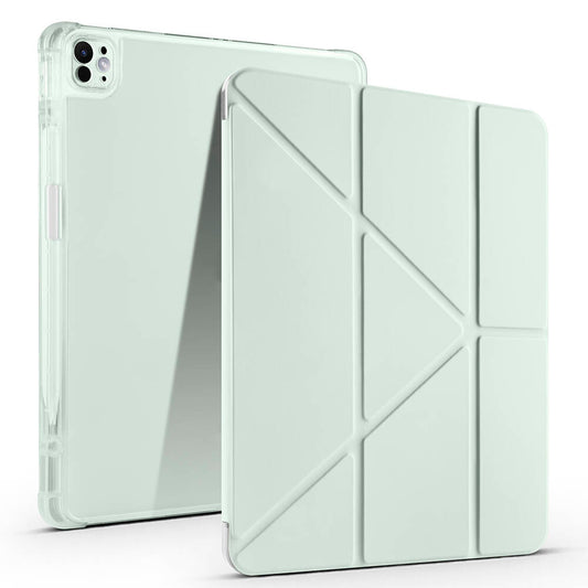 Apple iPad Air 13 2024 Case Zore Tri Folding Stand Case with Pencil Compartment Light Green 