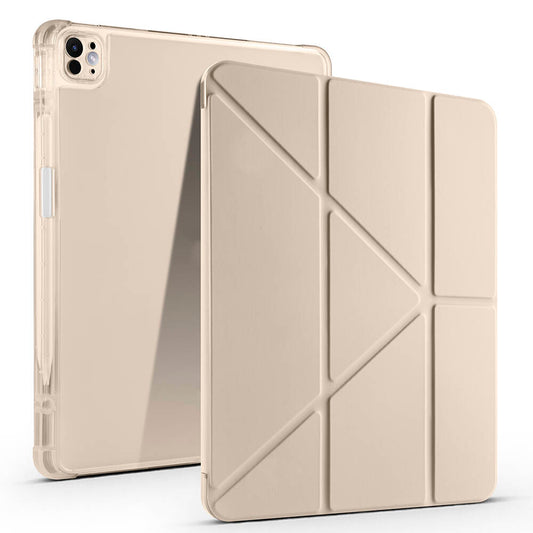 Apple iPad Air 13 2024 Case Zore Tri Folding Stand Case with Pen Compartment Gold 