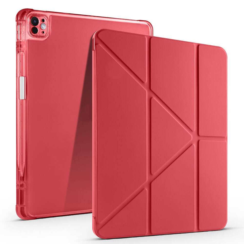 Apple iPad Air 13 2025 M3 Case Zore Tri Folding Stand Case with Pen Compartment Red 