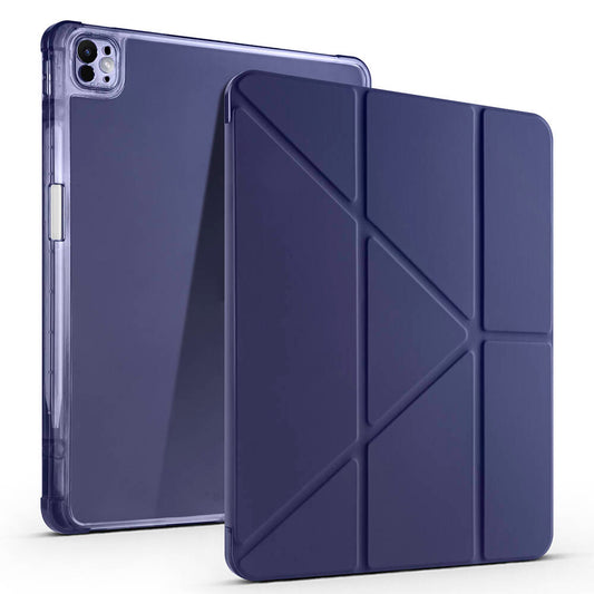 Apple iPad Air 13 2025 M3 Case Zore Tri Folding Stand Case with Pen Compartment Navy Blue 