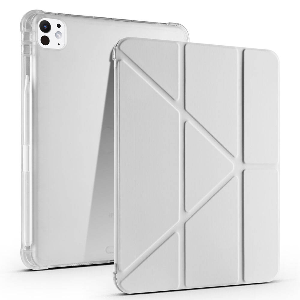 Apple iPad Pro 11 2024 Case Zore Tri Folding Stand Case with Pencil Compartment Gray 
