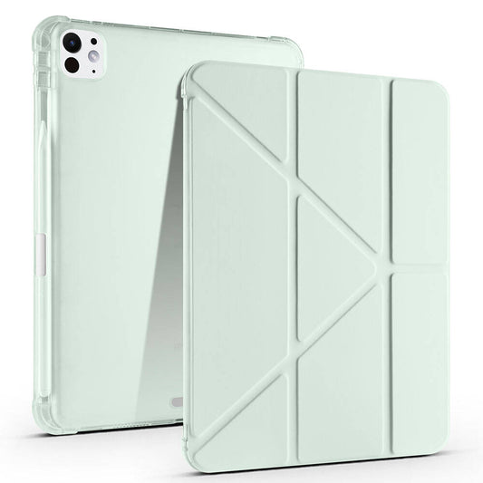 Apple iPad Pro 11 2024 Case Zore Tri Folding Stand Case with Pencil Compartment Light Green 