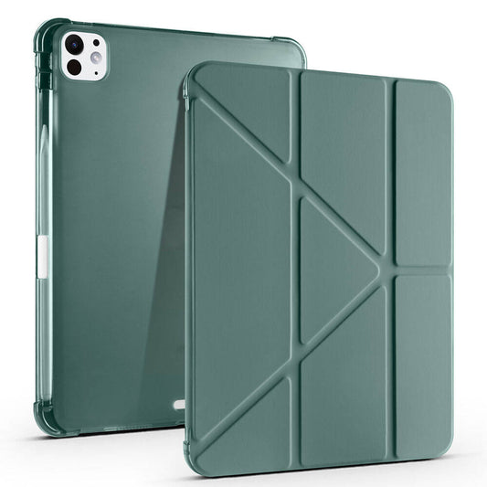 Apple iPad Pro 11 2024 Case Zore Tri Folding Stand Case with Pencil Compartment Dark Green 