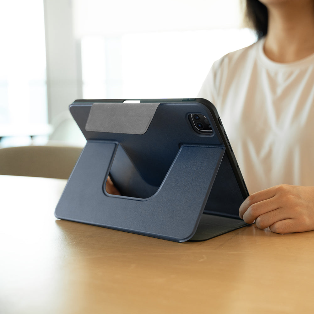 Apple iPad Pro 11 2024 Raptic Spin Detachable Folio PU Case with Detachable Pencil Compartment and Stand Navy Blue 