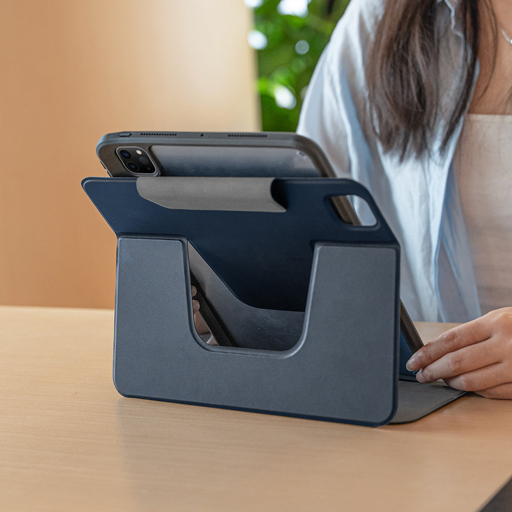 Apple iPad Pro 11 2024 Raptic Spin Detachable Folio PU Case with Detachable Pencil Compartment and Stand Navy Blue 