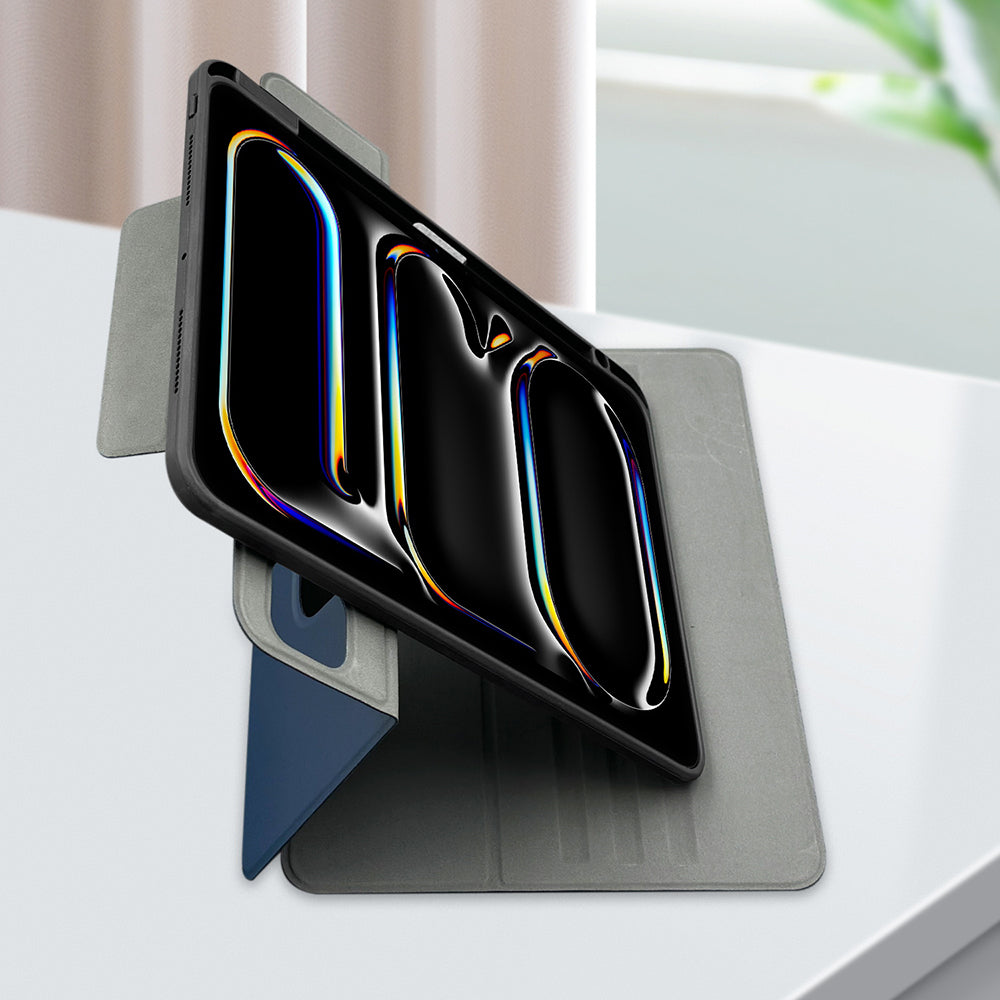 Apple iPad Pro 11 2024 Raptic Spin Detachable Folio PU Case with Detachable Pencil Compartment and Stand Navy Blue 