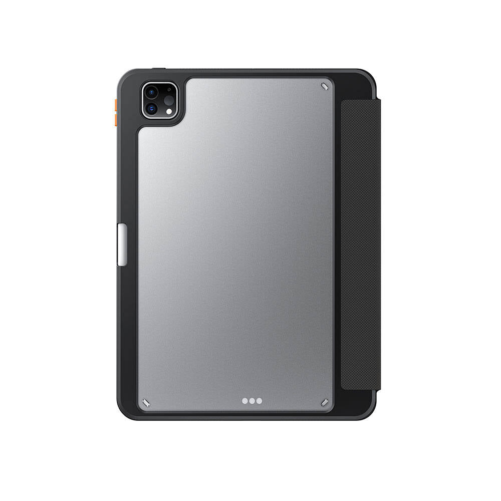 Apple iPad Pro 11 2025 M5 Kılıf SkinArma Kabartma Baskı Tasarımlı 360 Tam Koruma Arkası Şeffaf Standlı Gamma Kılıf Siyah