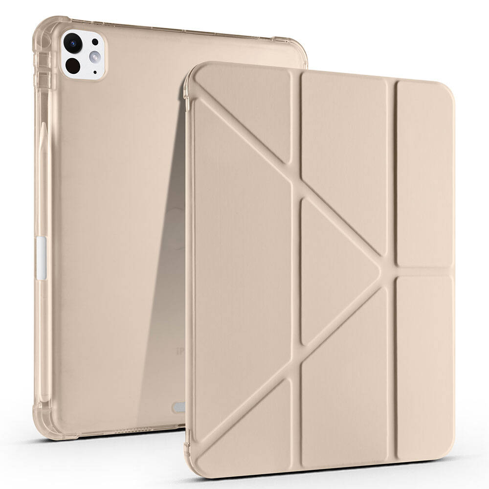 Apple iPad Pro 11 2025 M5 Kılıf Zore Tri Folding Kalem Bölmeli Standlı Kılıf Gold