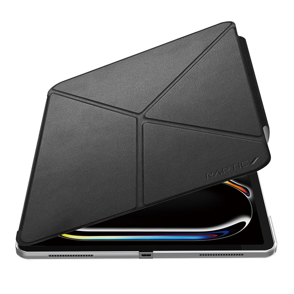 Apple iPad Pro 11 2025 M5 Raptic Clear Folio Airbagli Şeffaf Kapaklı Katlanabilir Standlı Kılıf Siyah