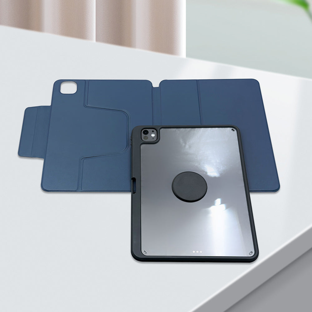 Apple iPad Pro 11 2025 M5 Raptic Spin Detachable Folio PU Ayrılabilir Kalem Bölmeli Standlı Kılıf Lacivert