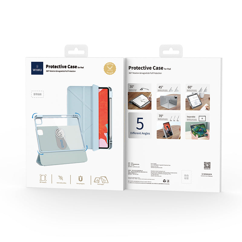 Apple iPad Pro 11 2025 M5 Wiwu 360° Dönebilen Standlı Magnetik Koruyucu Tablet Kılıfı Mavi Açık