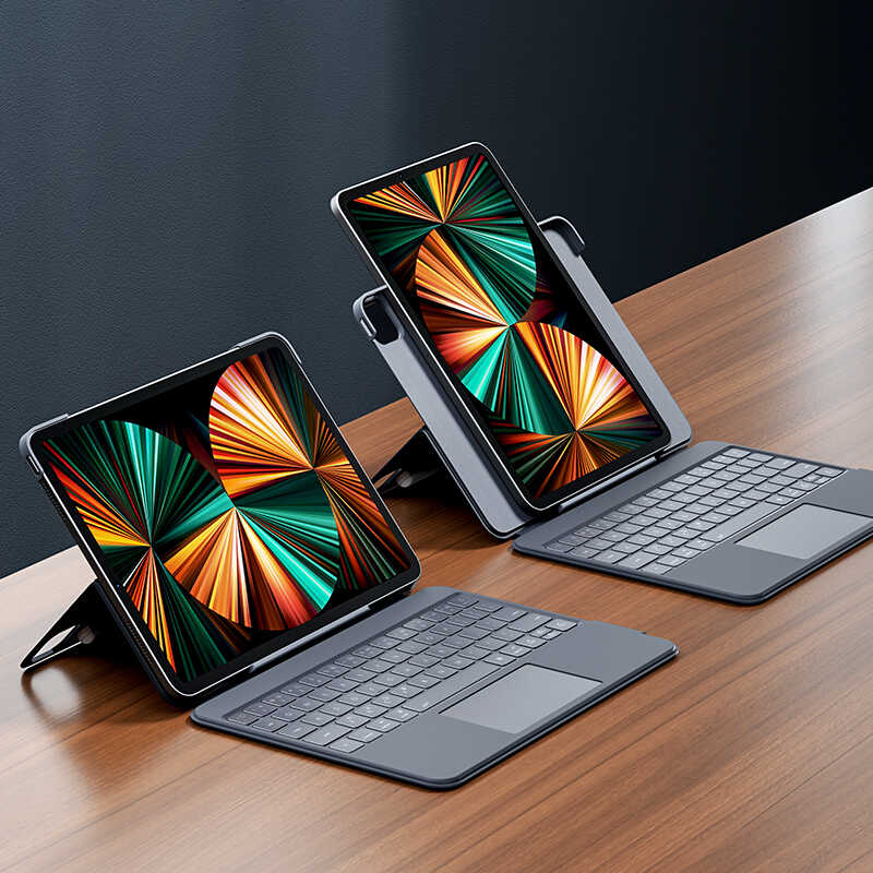 Apple iPad Pro 12.9 2020 (4.Nesil) Benks KB02 Kablosuz Klavyeli Kılıf Gri
