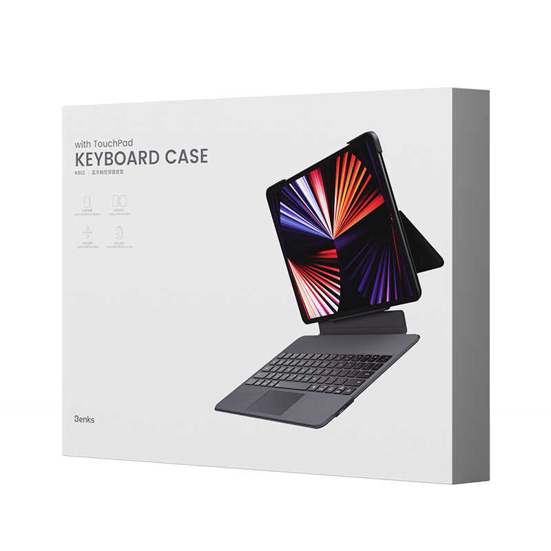 Apple iPad Pro 12.9 2020 (4.Nesil) Benks KB02 Kablosuz Klavyeli Kılıf Gri
