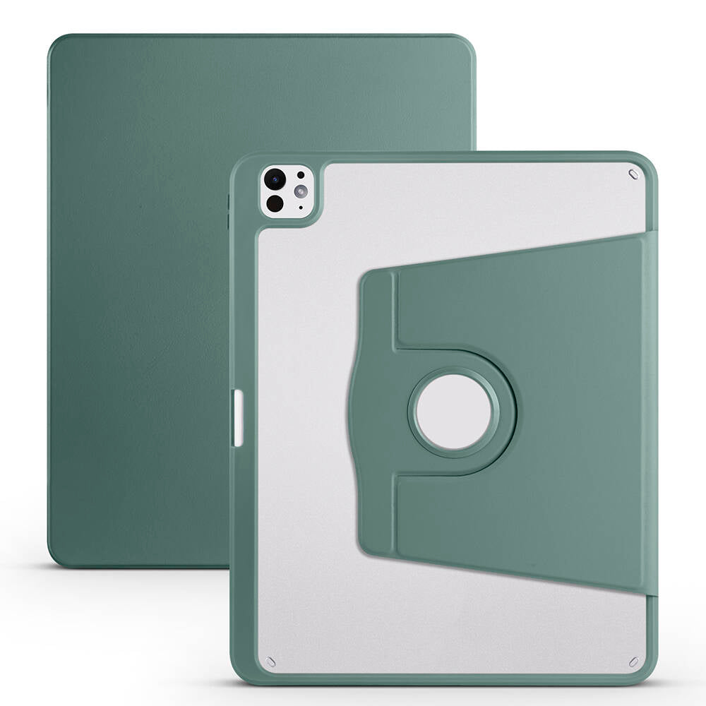 Apple iPad Pro 13 2024 Case Zore Thermal Pen Compartment Rotating Stand Case Dark Green 