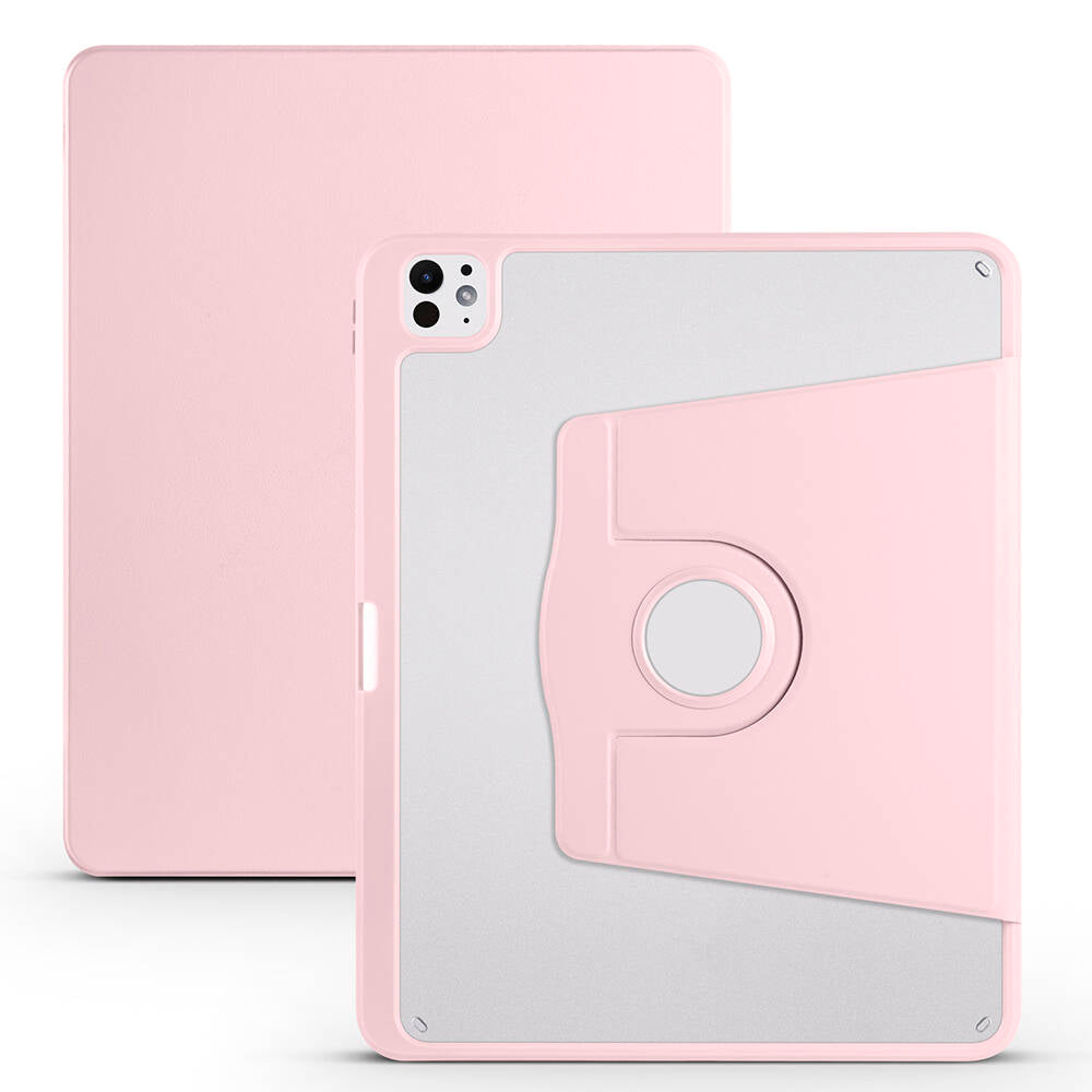 Apple iPad Pro 13 2024 Case Zore Thermal Pen Compartment Rotating Stand Case Pink 
