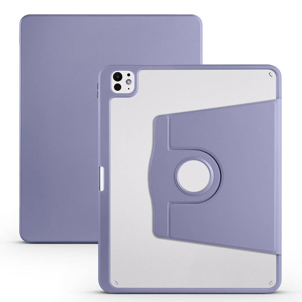 Apple iPad Pro 13 2024 Case Zore Rotating Stand Case with Thermal Pen Compartment Lavendery Gray 