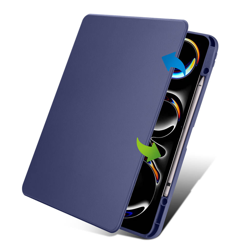 Apple iPad Pro 13 2024 Case Zore Thermal Pen Compartment Rotating Stand Case Blue 