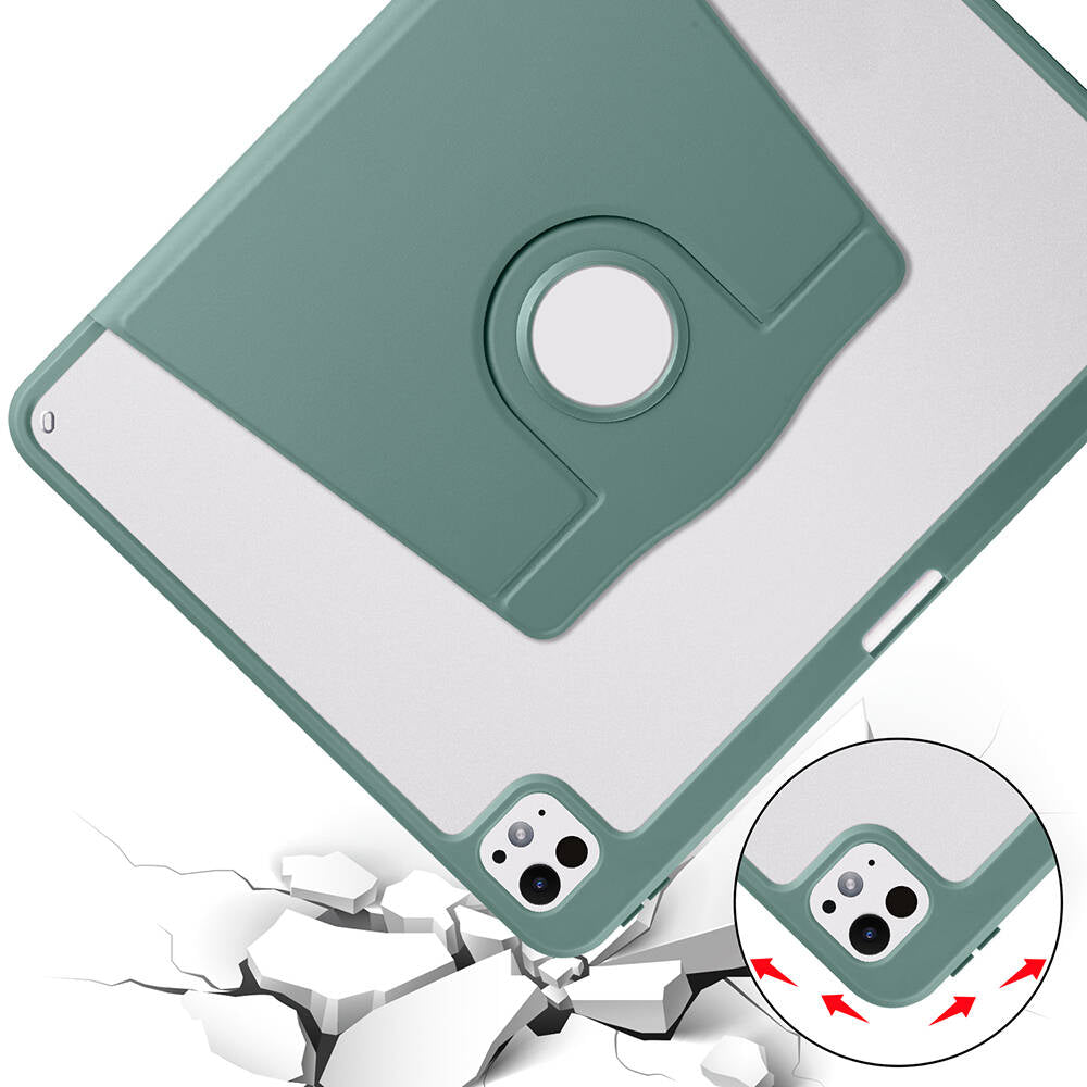 Apple iPad Pro 13 2024 Case Zore Thermal Pen Compartment Rotating Stand Case Dark Green 