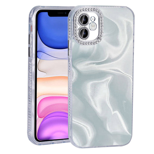 Apple iPhone 11 Airbag Case with Shiny Stone Detail Design Zore Esila Cover White