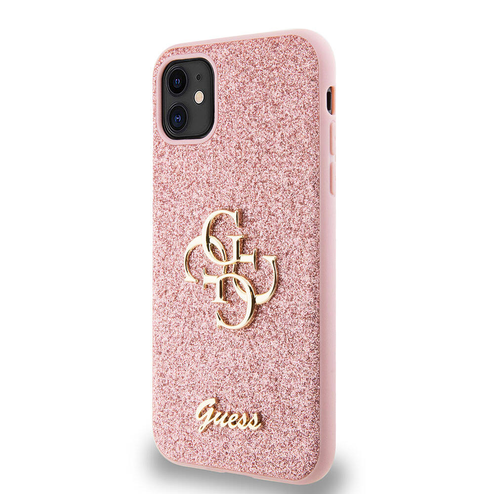 Apple iPhone 11 Case Guess Original Licensed 4G Large Metal Logo Glitter Cover Black 