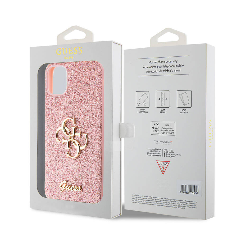 Apple iPhone 11 Case Guess Original Licensed 4G Large Metal Logo Glitter Cover Pink 