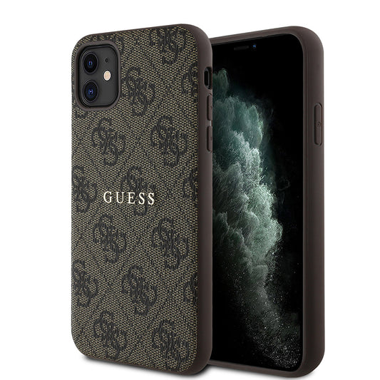 Apple iPhone 11 Case Guess Original Licensed 4G Pattern Text Logo Cover Brown