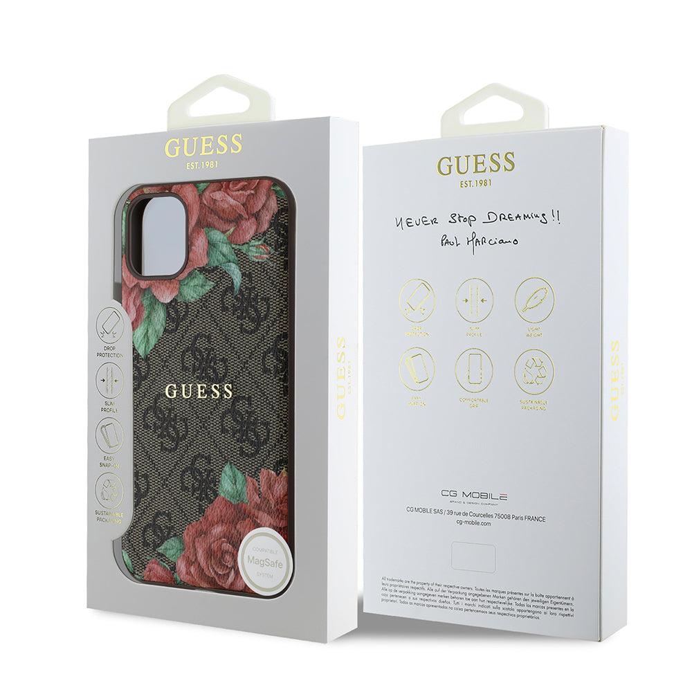 Apple iPhone 11 Case Guess Original Licensed M-safe Compatible Rose Printed 4G Patterned Text Logo Cover Black