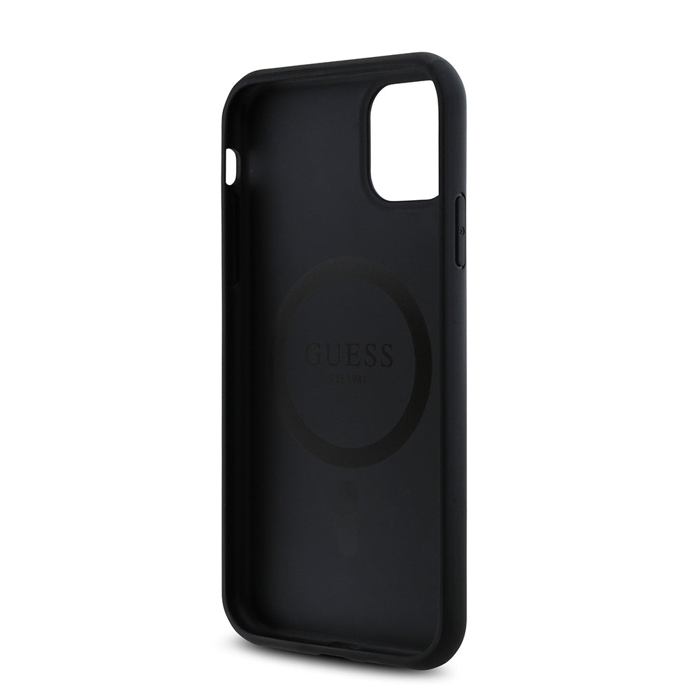 Apple iPhone 11 Case Guess Original Licensed M-safe Compatible Rose Printed 4G Patterned Text Logo Cover Black