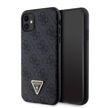 Apple iPhone 11 Case Guess Original Licensed PU Leather Stone Triangle Logo 4G Patterned Cover Brown