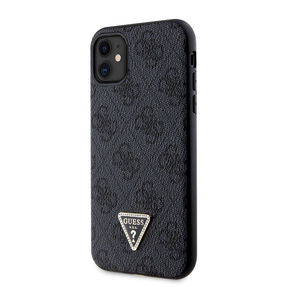 Apple iPhone 11 Case Guess Original Licensed PU Leather Stone Triangle Logo 4G Patterned Cover Brown