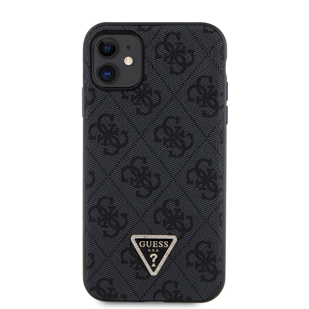 Apple iPhone 11 Case Guess Original Licensed PU Leather Stone Triangle Logo 4G Patterned Cover Brown