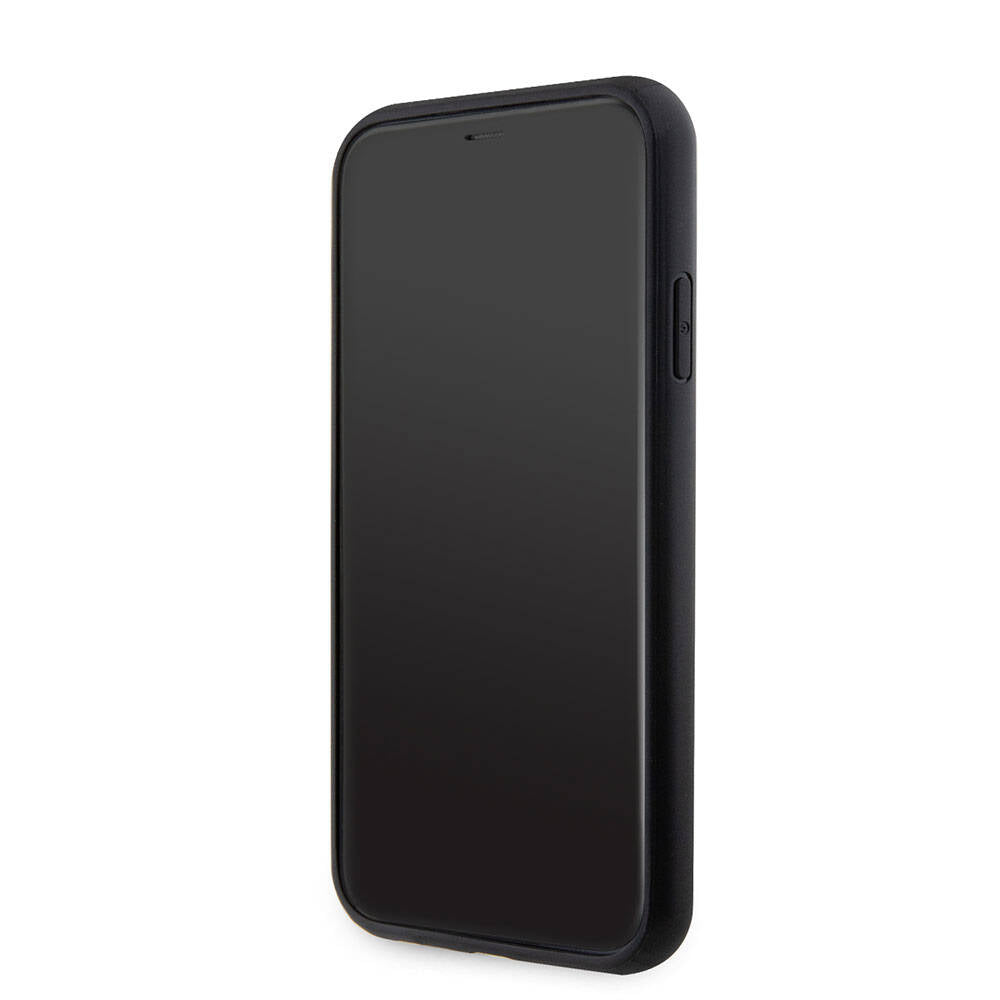 Apple iPhone 11 Case Guess Original Licensed PU Leather Stone Triangle Logo 4G Patterned Cover Black