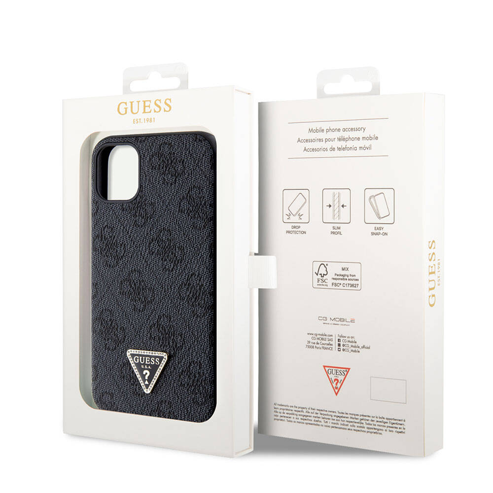 Apple iPhone 11 Case Guess Original Licensed PU Leather Stone Triangle Logo 4G Patterned Cover Brown