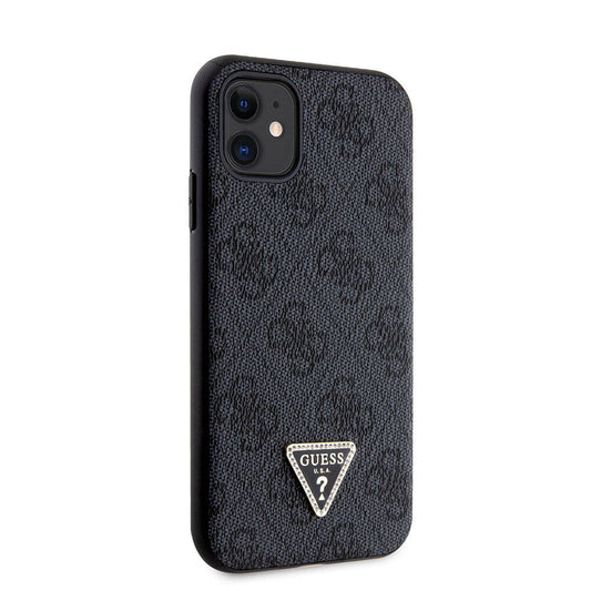 Apple iPhone 11 Case Guess Original Licensed PU Leather Stone Triangle Logo 4G Patterned Cover Black