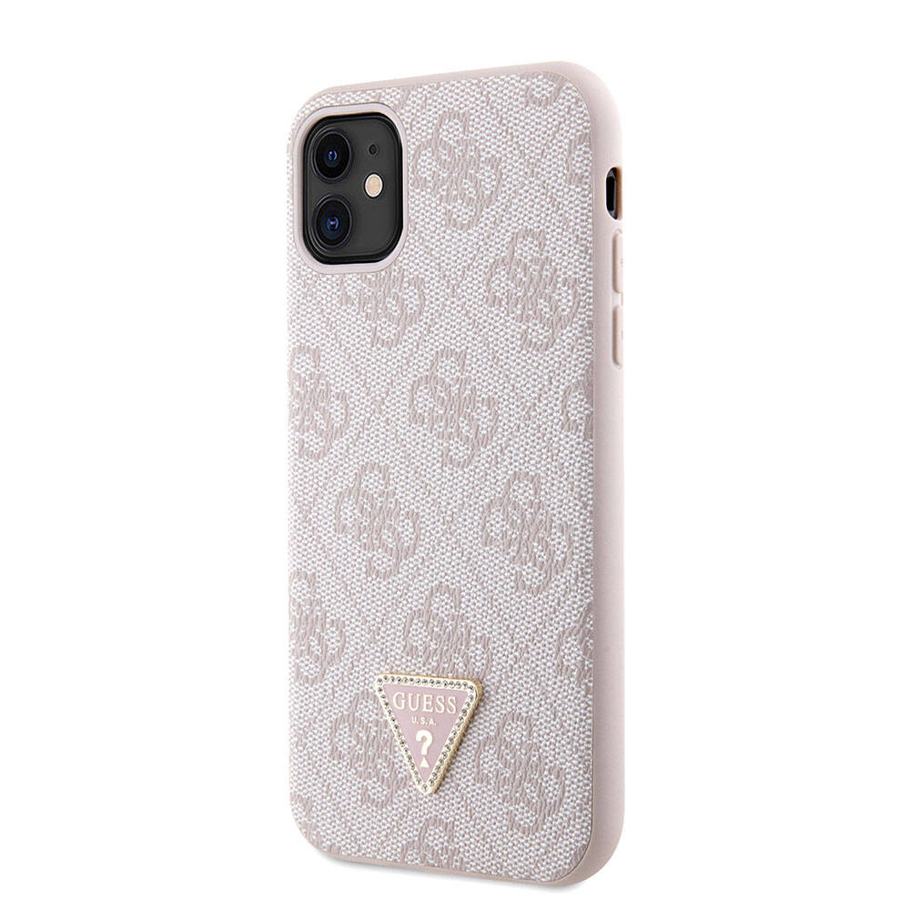 Apple iPhone 11 Case Guess Original Licensed PU Leather Stone Triangle Logo 4G Patterned Cover Brown