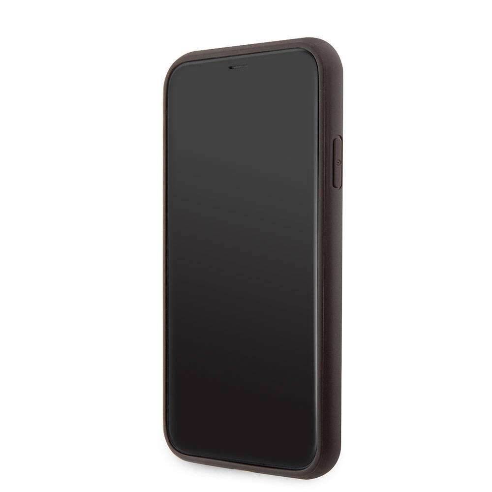 Apple iPhone 11 Case Guess Original Licensed PU Leather Stone Triangle Logo 4G Patterned Cover Brown