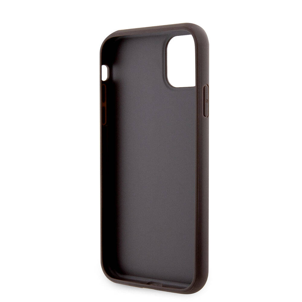 Apple iPhone 11 Case Guess Original Licensed PU Leather Stone Triangle Logo 4G Patterned Cover Brown