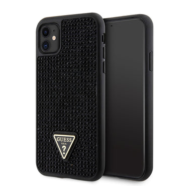 Apple iPhone 11 Case Guess Original Licensed Stone Back Surface Triangle Logo Cover Black