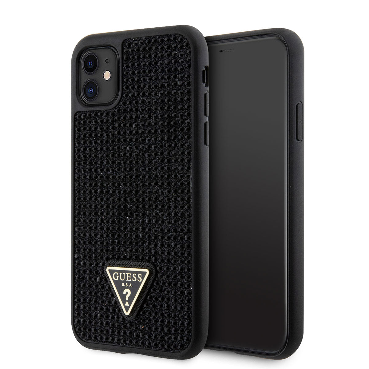 Apple iPhone 11 Case Guess Original Licensed Stone Back Surface Triangle Logo Cover Gold