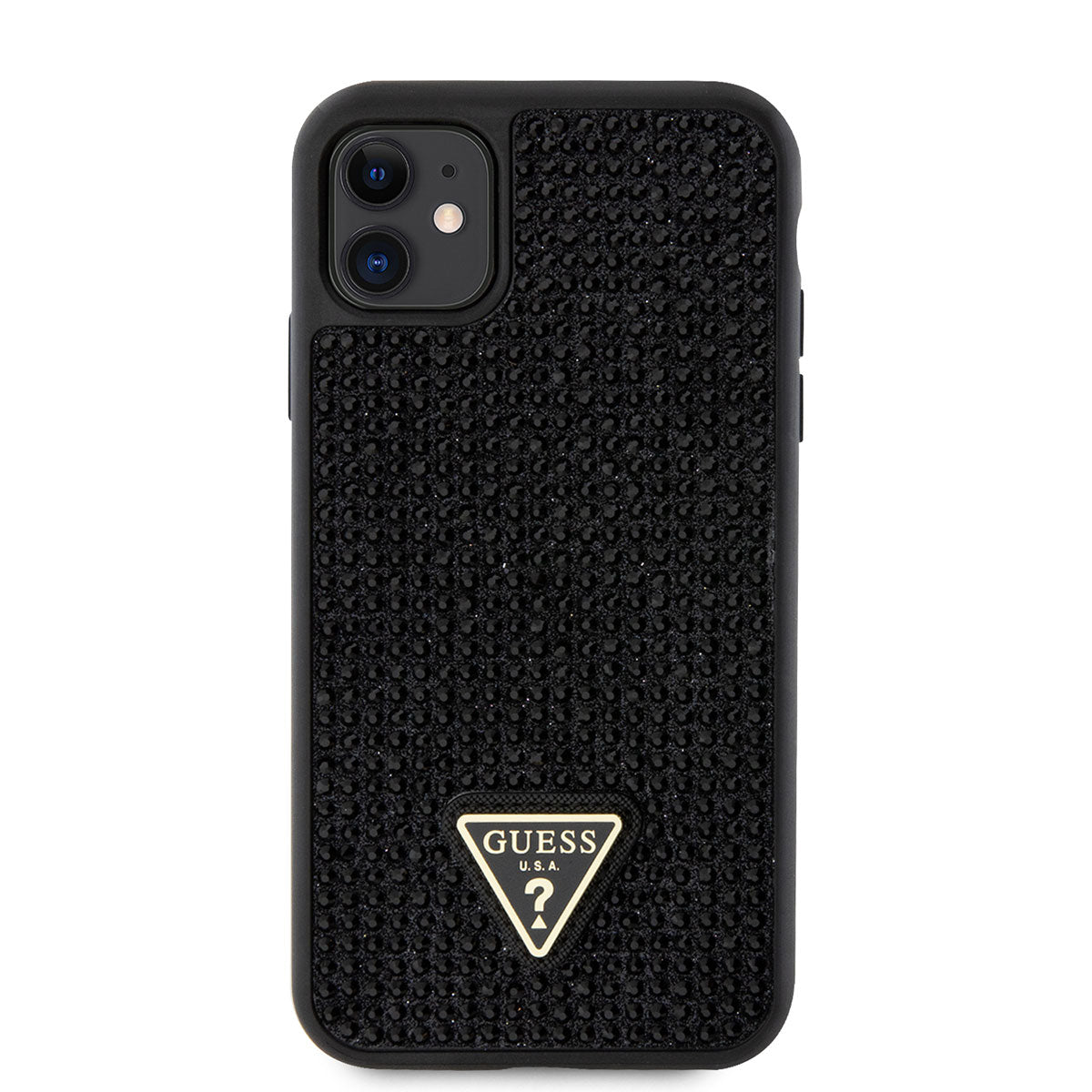 Apple iPhone 11 Case Guess Original Licensed Stone Back Surface Triangle Logo Cover Gold