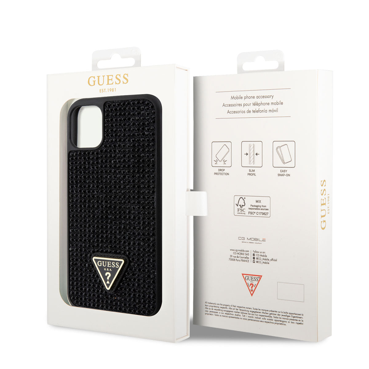 Apple iPhone 11 Case Guess Original Licensed Stone Back Surface Triangle Logo Cover Gold