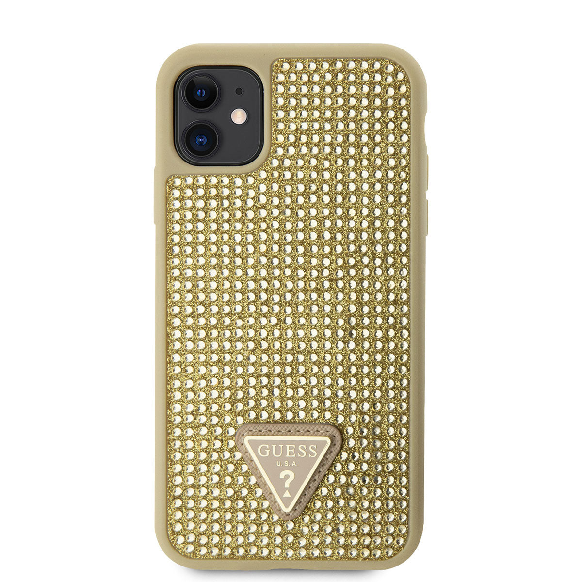 Apple iPhone 11 Case Guess Original Licensed Stone Back Surface Triangle Logo Cover Gold