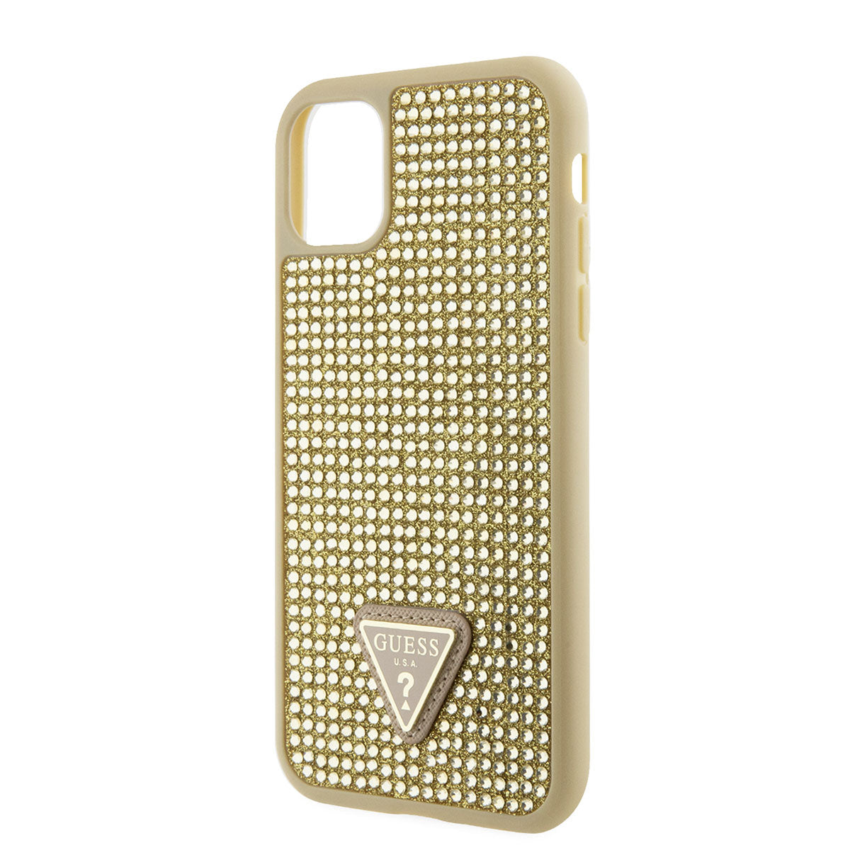Apple iPhone 11 Case Guess Original Licensed Stone Back Surface Triangle Logo Cover Gold