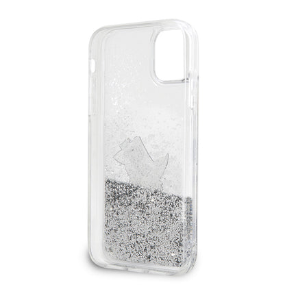 Apple iPhone 11 Kılıf Karl Lagerfeld Sıvılı Simli Choupette Fun Dizayn Kapak Gümüş