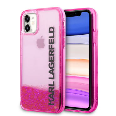 Apple iPhone 11 Kılıf Karl Lagerfeld Sıvılı Simli Elong Dizayn Kapak Pembe